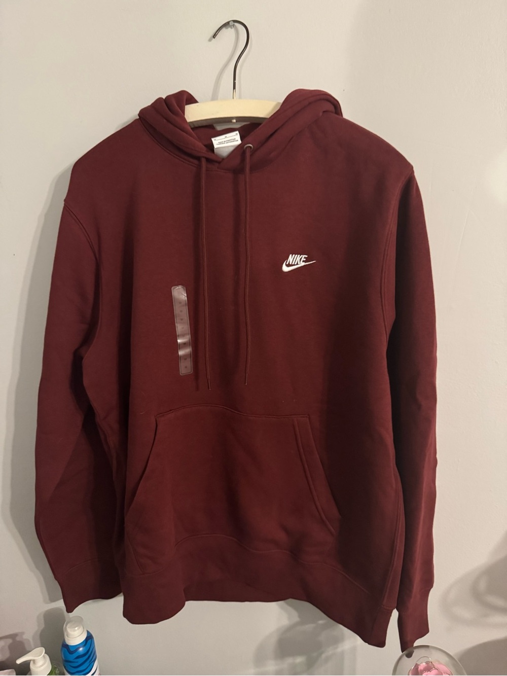 Nike Men's Burgundy Hoodie with White Swoosh